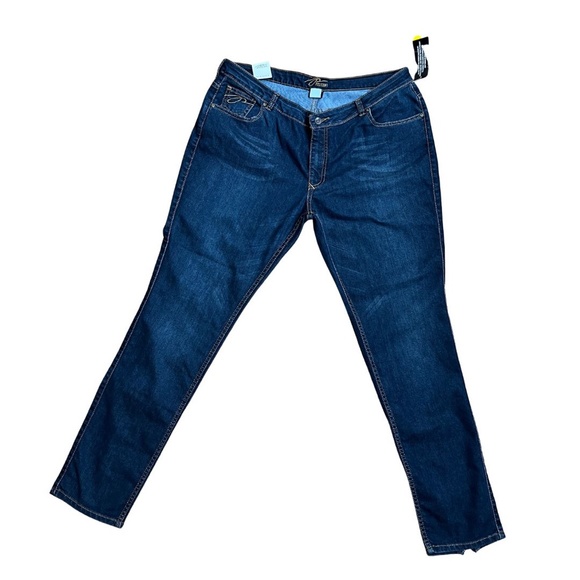 PZI Plus Size Ankle Zipper Distressed Skinny Jeans Dark Wash - Picture 1 of 10